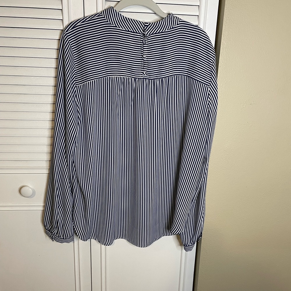 Loft size L long sleeve navy/white stripe blouse